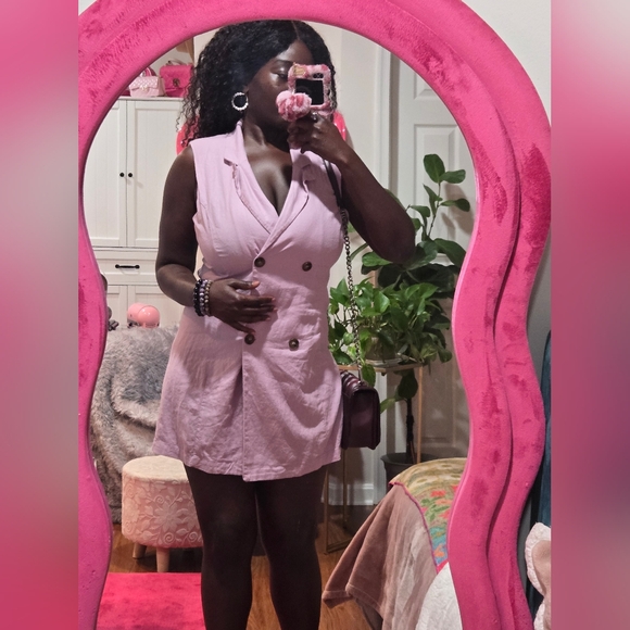 Love Tree - Pastel Purple Linen Mini Button Dress - Picture 2 of 14